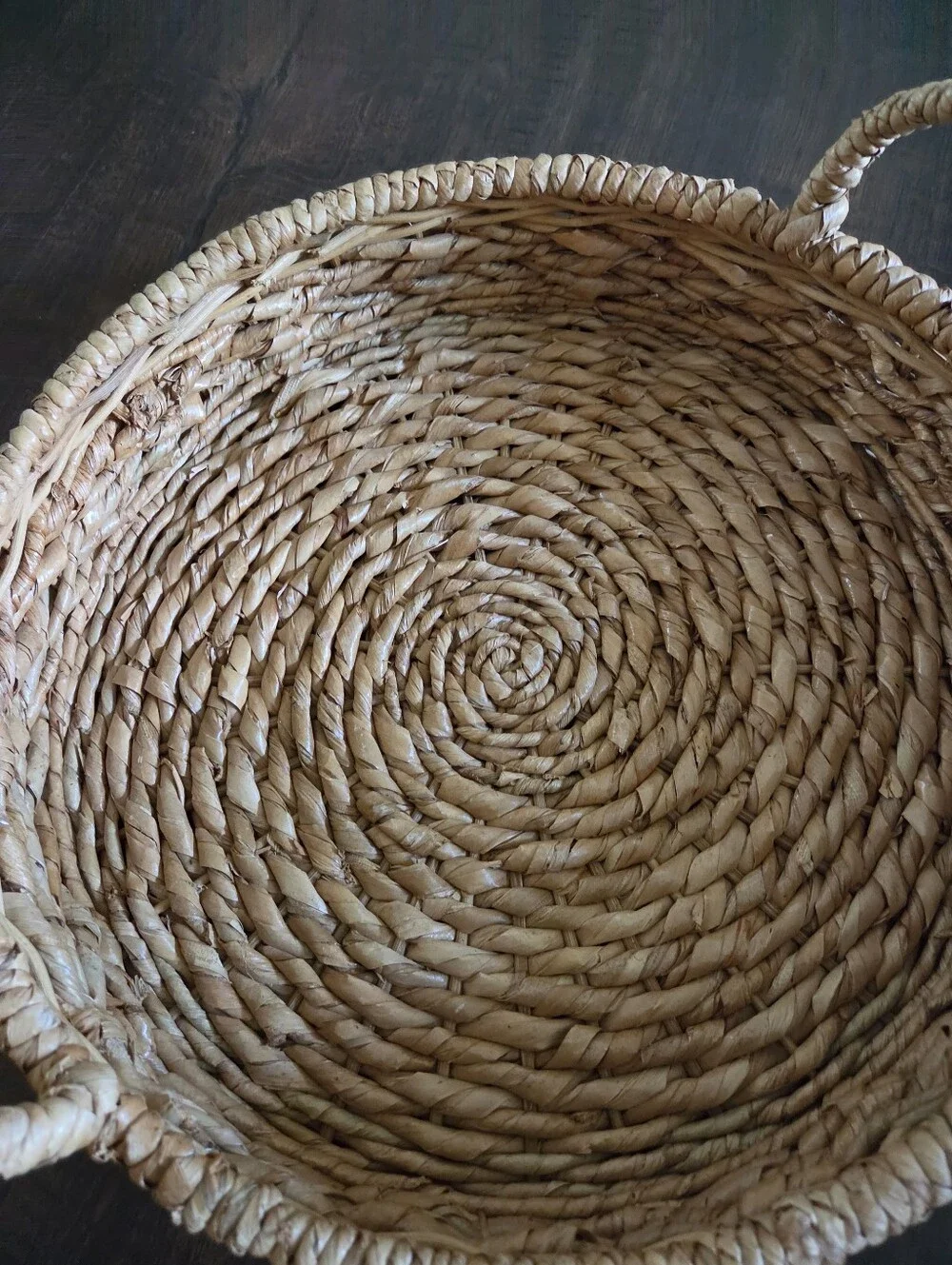 Boho Woven Seagrass Round Tray Basket with Handles | 16